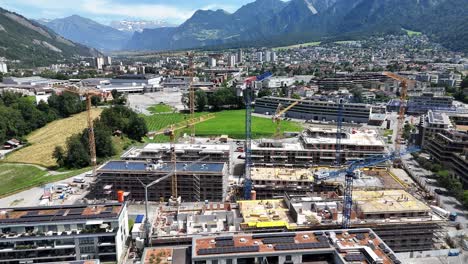 aerial view of construction site in a swiss alpine city