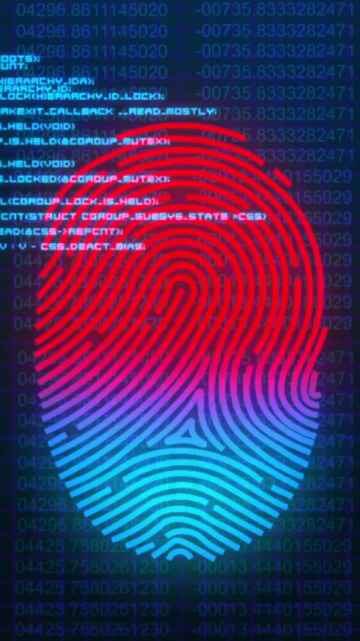 Biometric Fingerprint Scan on Digital Data Background