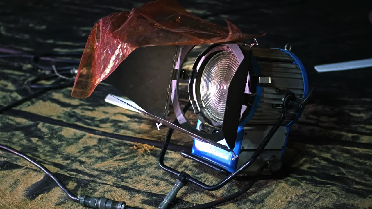 Professional lighting equipment on the movie set on the ground