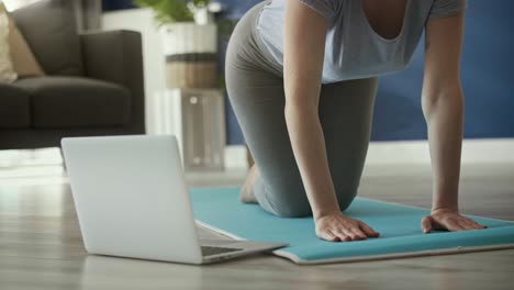Statisches-Video-Einer-Frau,-Die-Eine-Yoga-Pose-Lernt