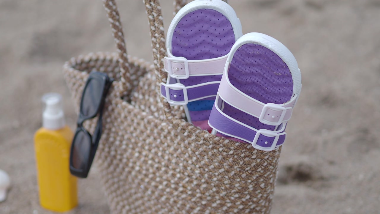 Summer Beach Day Accessories with Sandals and Sunscreen