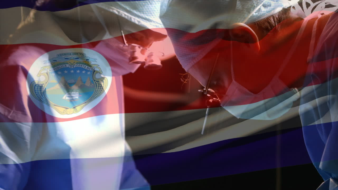 анимация флага коста-рики, развевающегося над хирургами в операционной