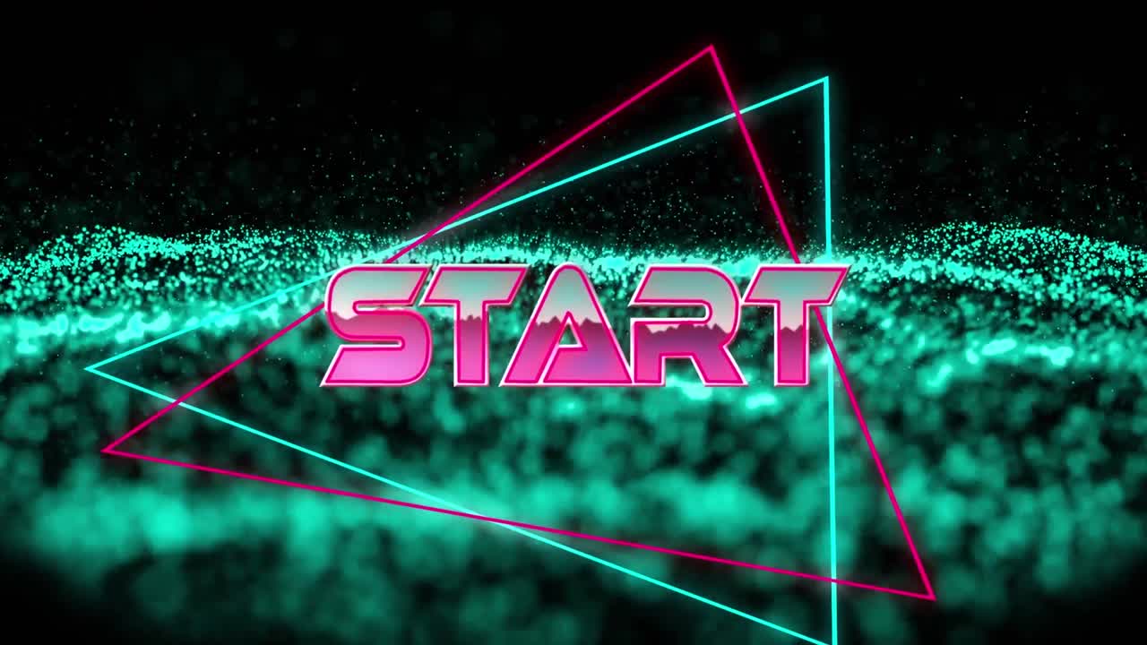 animación del texto de inicio sobre formas geométricas en movimiento y ondas