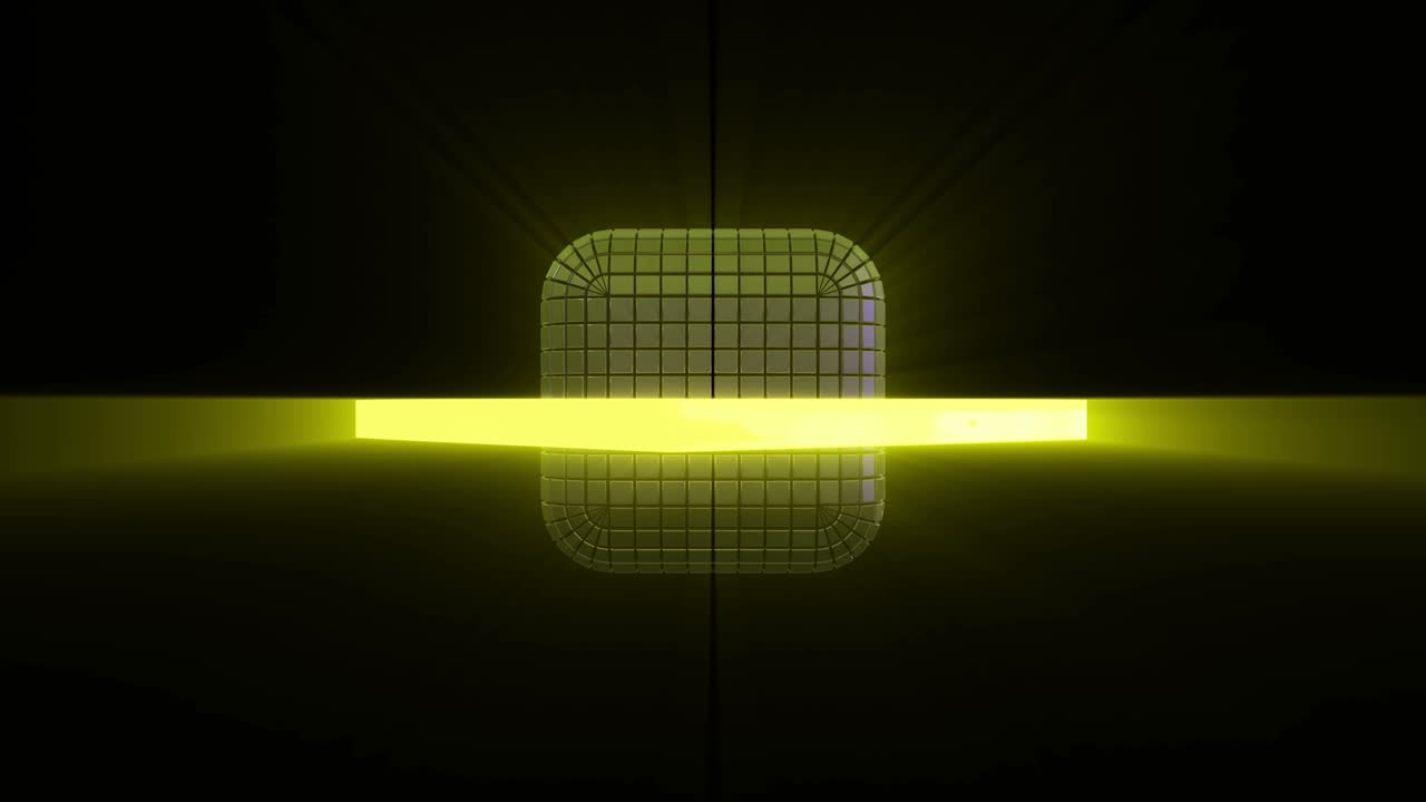 세그먼트에서 구성된 미래의 큐브의 회전 - 큐브를 중심으로 움직이는 네온 도 프레임 - 무결한 패턴