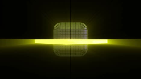 giro de un cubo futurista construido a partir de segmentos. marco orbital de neón moviéndose alrededor del cubo. patrón sin costuras.