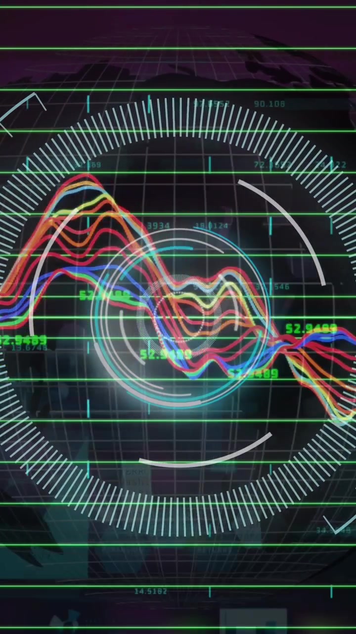 Colorful Data Graphs on a Futuristic Digital Interface with HUD