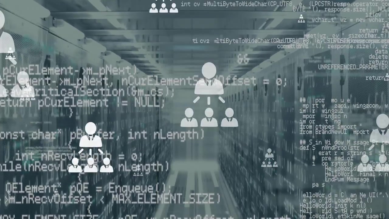 Animation of data processing over server room