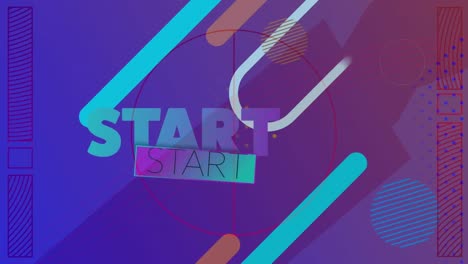 Digital-animation-of-start-text-banner-against-abstract-shapes-on-blue-gradient-background