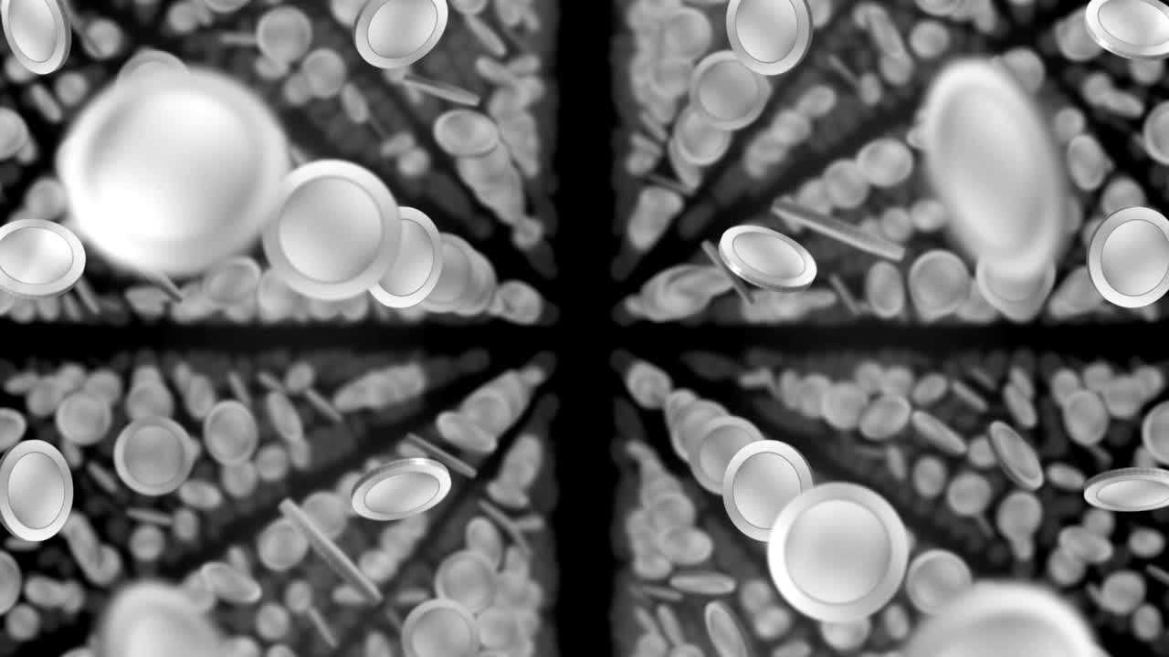 las partículas de la moneda de plata, animación cg, bucle,