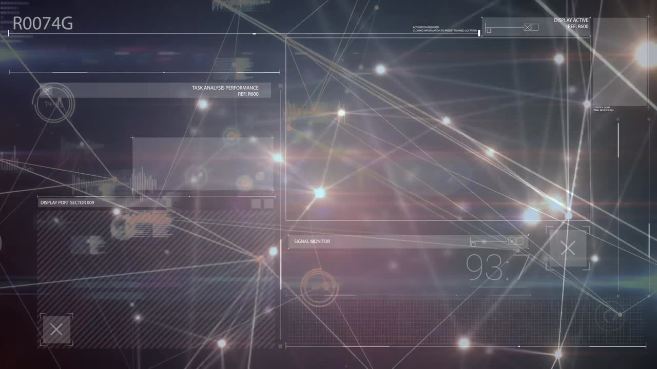 검은색 배경에 데이터 처리 및 연결 네트워크의 애니메이션