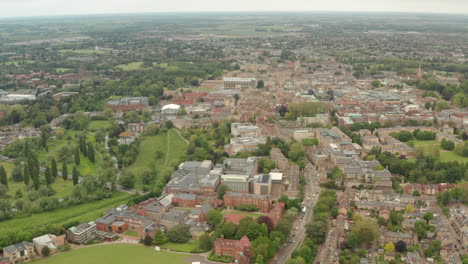 aerial shot towards university of cambridge campus