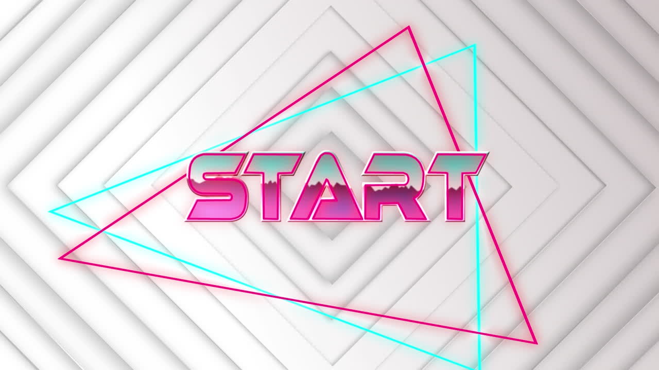 animación del texto de inicio sobre cuadrados sobre fondo blanco