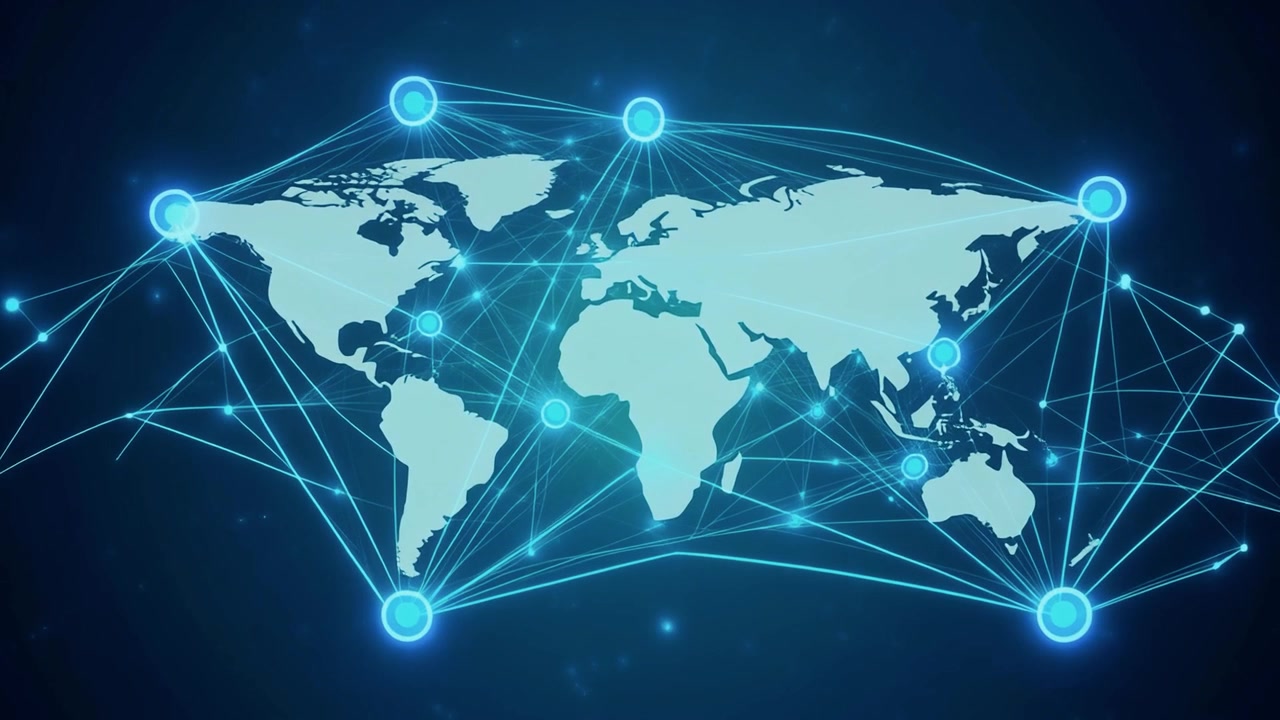 Digital World Map with Glowing Network Connections