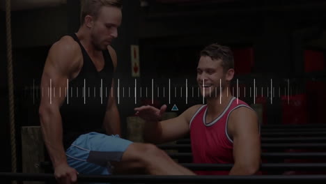 animación del diagrama sobre amigos caucásicos haciendo ejercicio en el gimnasio