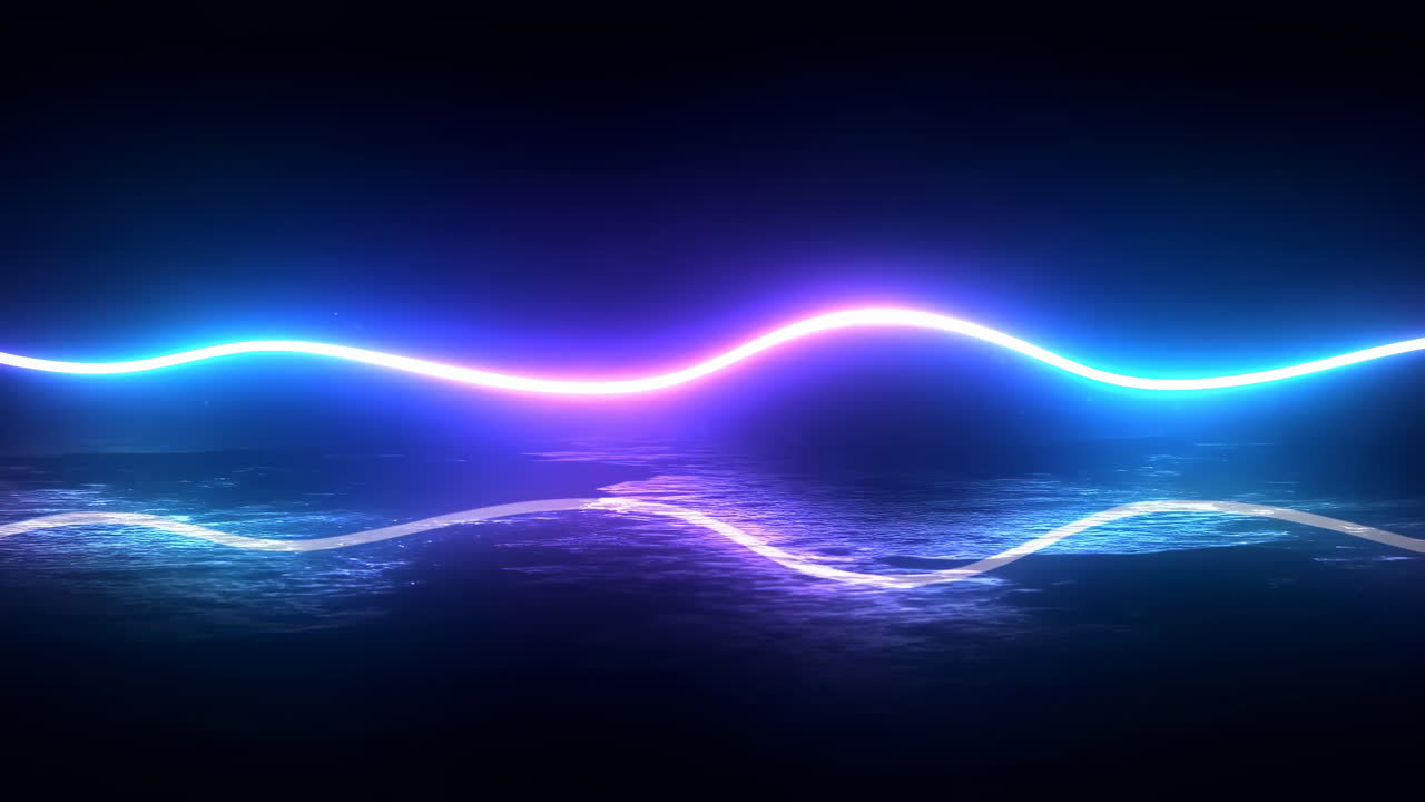 Neon Blue Pink Waveform Over Reflective Surface, Dj Mixing Virtual Audio, Slow Motion Glow, Ambient Energy