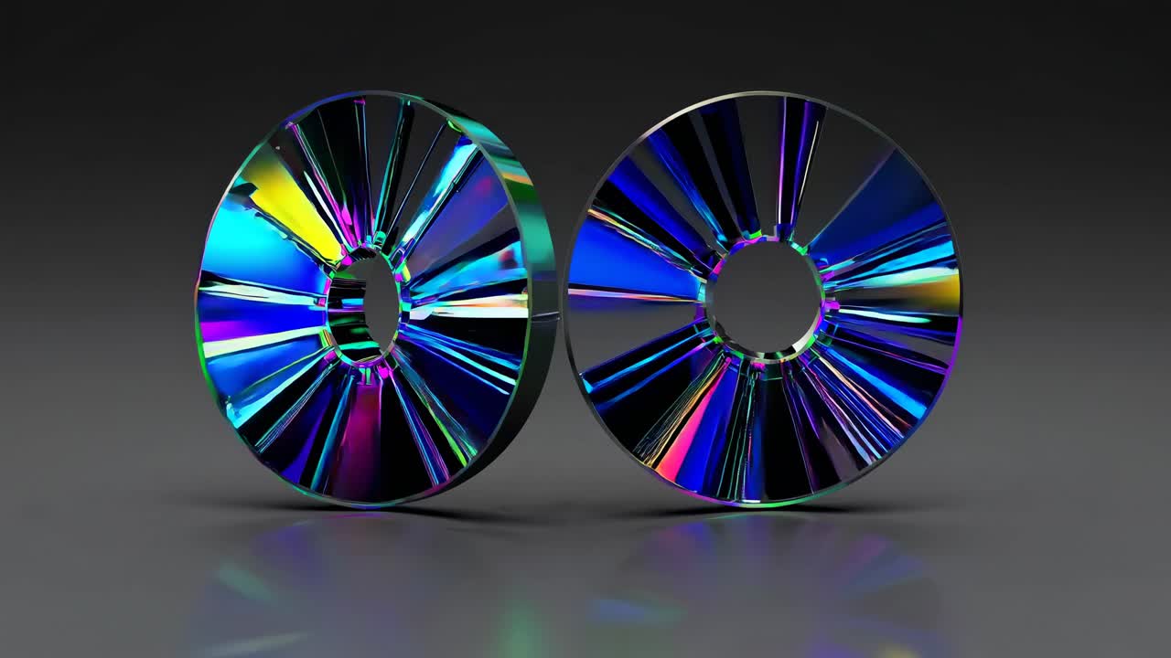 Two Iridescent Circular Geometric Shapes