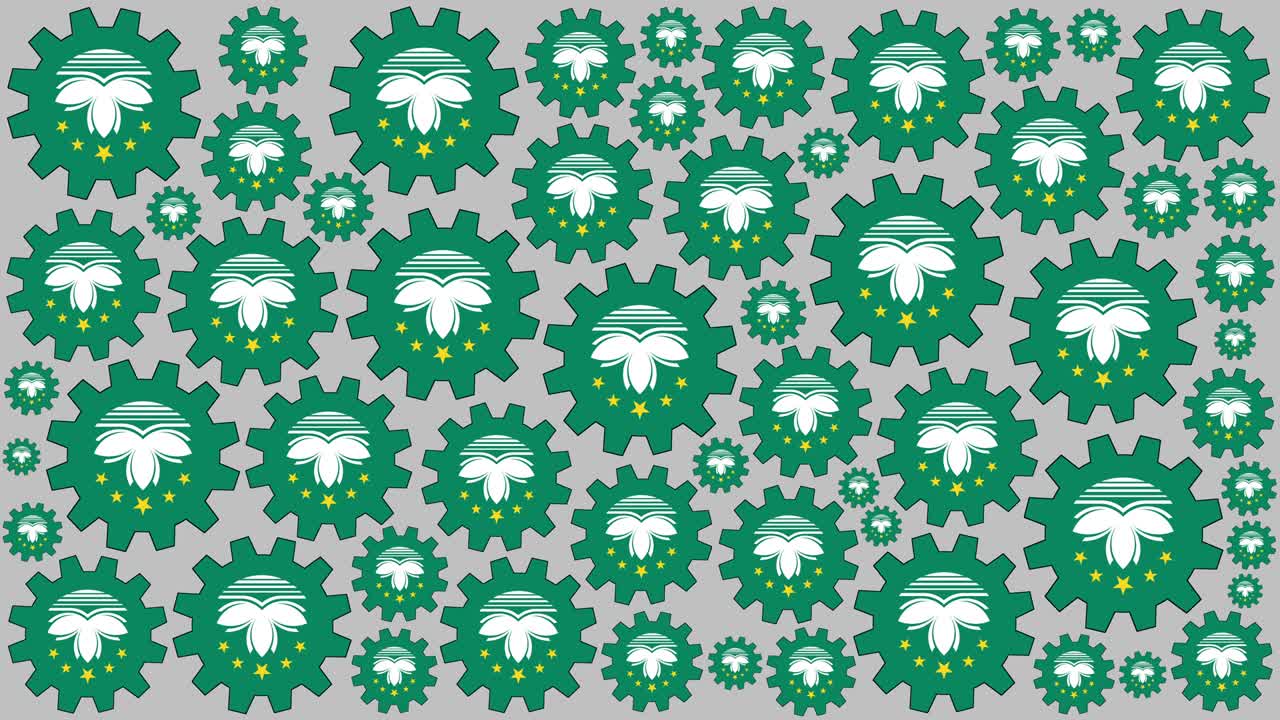 Macanese flag gears spinning background