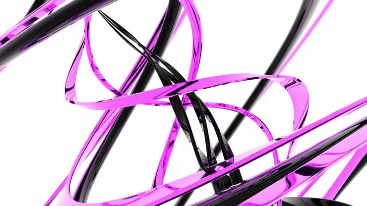 Abstrakt 3D-design med lilla og sorte kurver