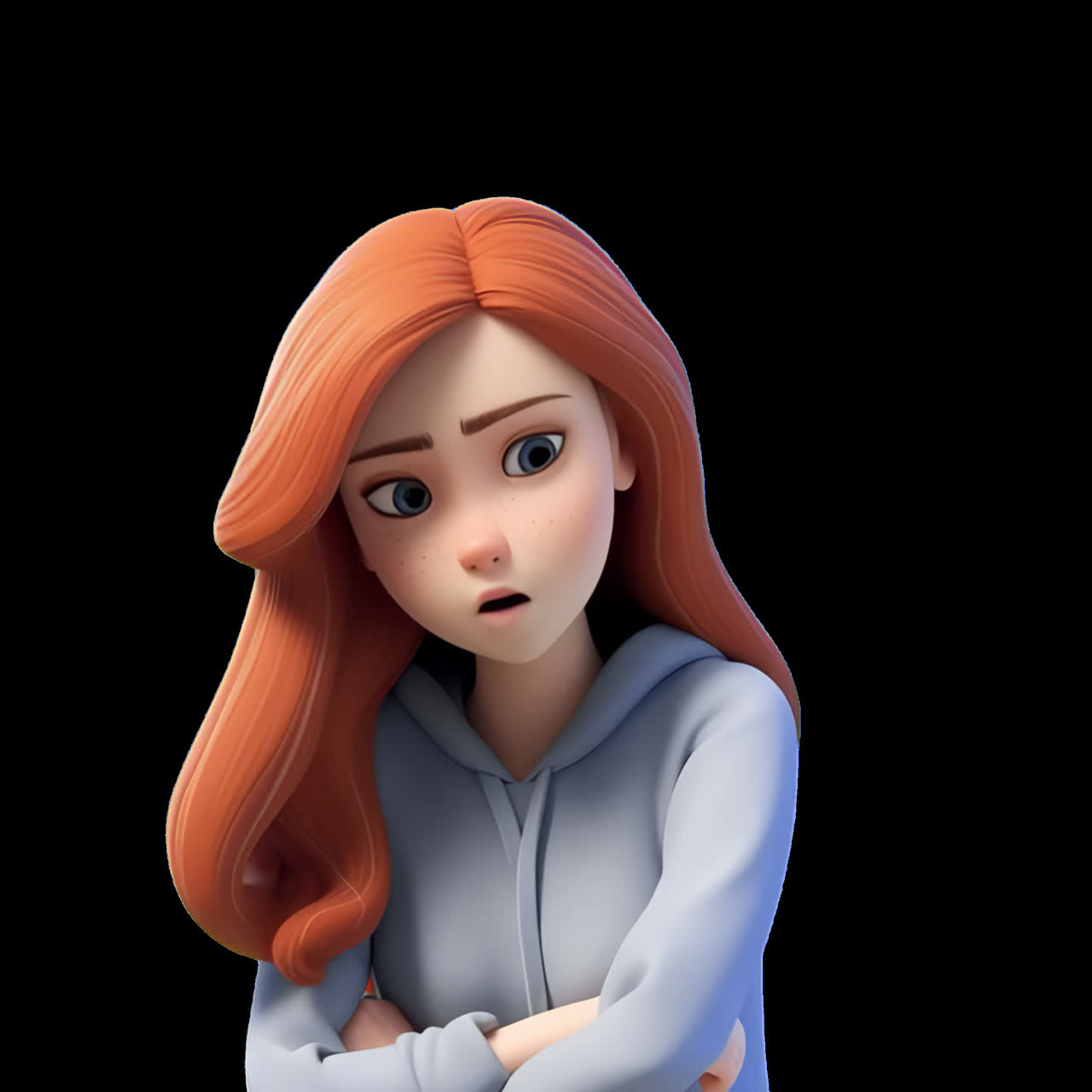 3D Cartoon Girl with Red Hair