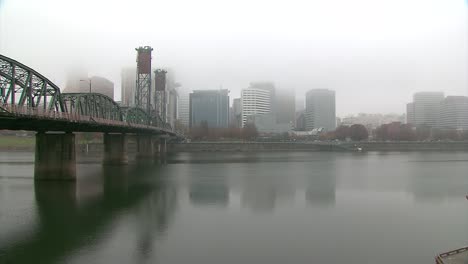 early morning fog in downtown portland oregon