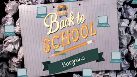 animation of back to school text over school icons