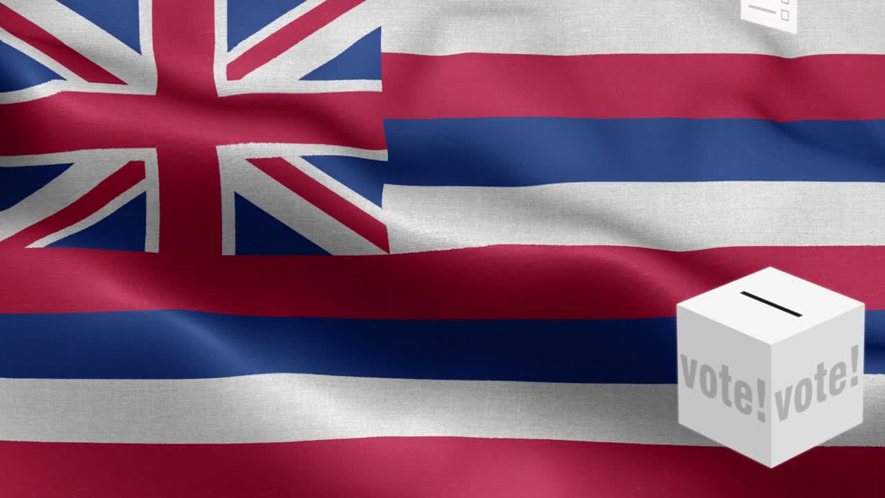 하와이 주 - 투표용지가 하와이 선택을 위해 상자에 날아갑니다 - 발 앞의 투표용지 - 선거 - 투표 - 국가 발 하와이 주에서 파동 패턴 루프 가능한 요소 - 직물 질감과 끝없는 루프 - 하와이 주의 루프 가능한 발 - 미국 주 발