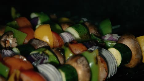 vegetable kebabs being gently cooked on smokey bbq