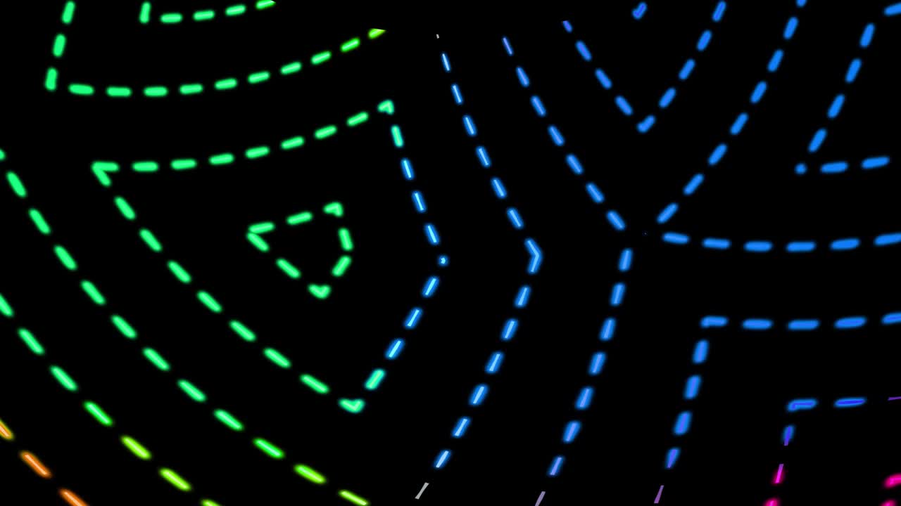 Bølget farverig stiplet linje bevægelsesbaggrund. Abstrakt farverig neonglødende geometrisk stiplet linje