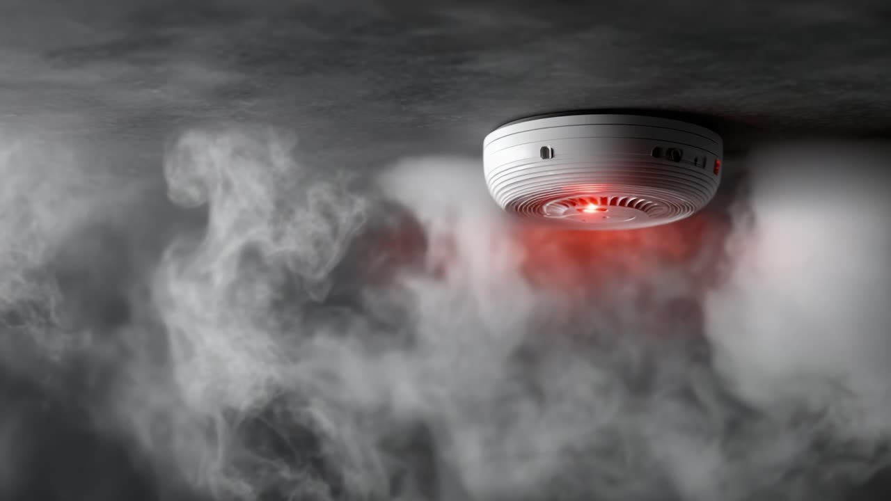 Smoke Detected: Visual Representation of a Smoke Detector Activating with Alert Signals in a Smoky Environment