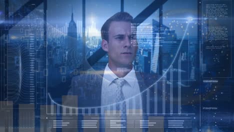 animación del procesamiento de datos sobre el hombre de negocios caucásico