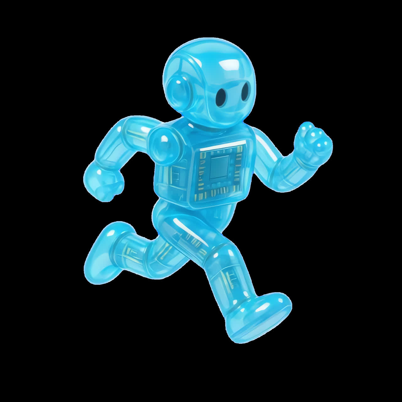 Blue robot running joyfully animation isolated asset, transparent 4K video, alpha channel, ProRes