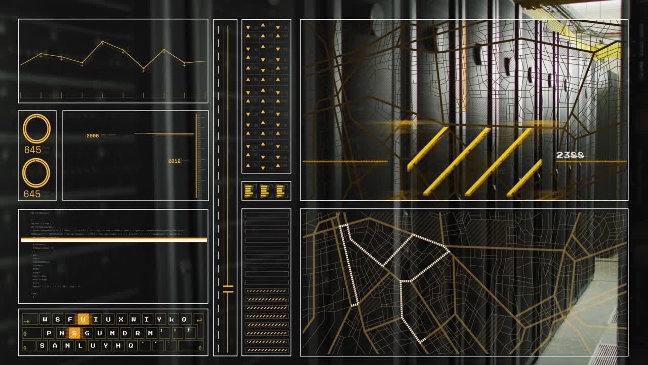 animación de la interfaz con el procesamiento de datos contra la sala de servidores de computadoras