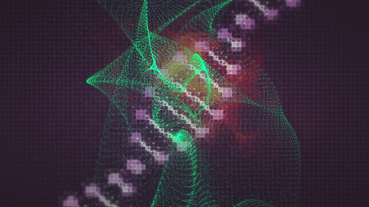 검은색 배경의 모양 위에 있는 dna 가닥의 애니메이션