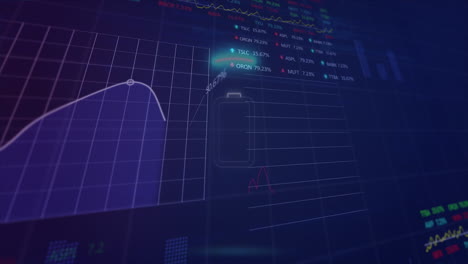 Animation-Einer-Runden-Neonform-über-Dem-Batteriesymbol-Vor-Dem-Hintergrund-Statistischer-Börsendatenverarbeitung