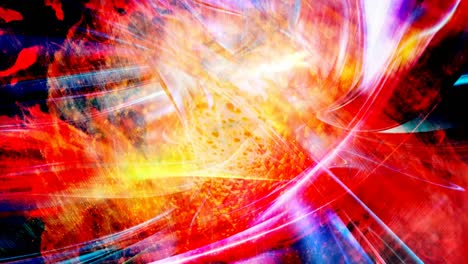 red and yellow swirling dust behind curved light beams - 4k seamless loop motion background animation