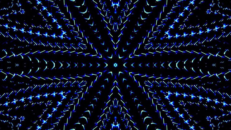 shining bright lines set blue wave motion, colorful, on black background