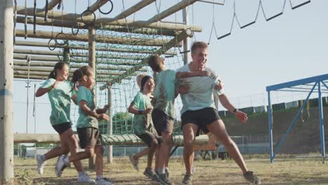 group of caucasian children at boot camp