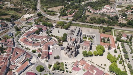 Birds-eye-view-overlooking-at-historic-Batalha-monastery-and-townscape