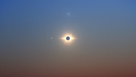 Total Solar Eclipse at sunset, super wide shot