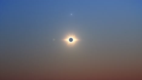 total solar eclipse at sunset, super wide shot