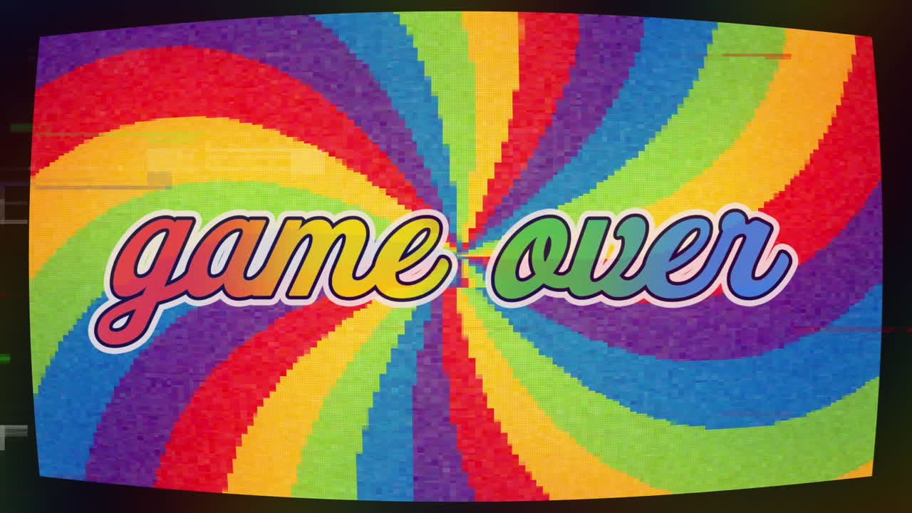 다채로운 배경의 텍스트 위에 게임에 대한 간섭의 애니메이션