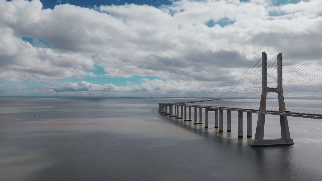 Aerial View of Vasco da Gama Bridge in Lisbon