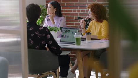 creative team meeting business people brainstorming caucasian man leader using tablet computer showing creative ideas to colleagues collaborating in modern office presentation