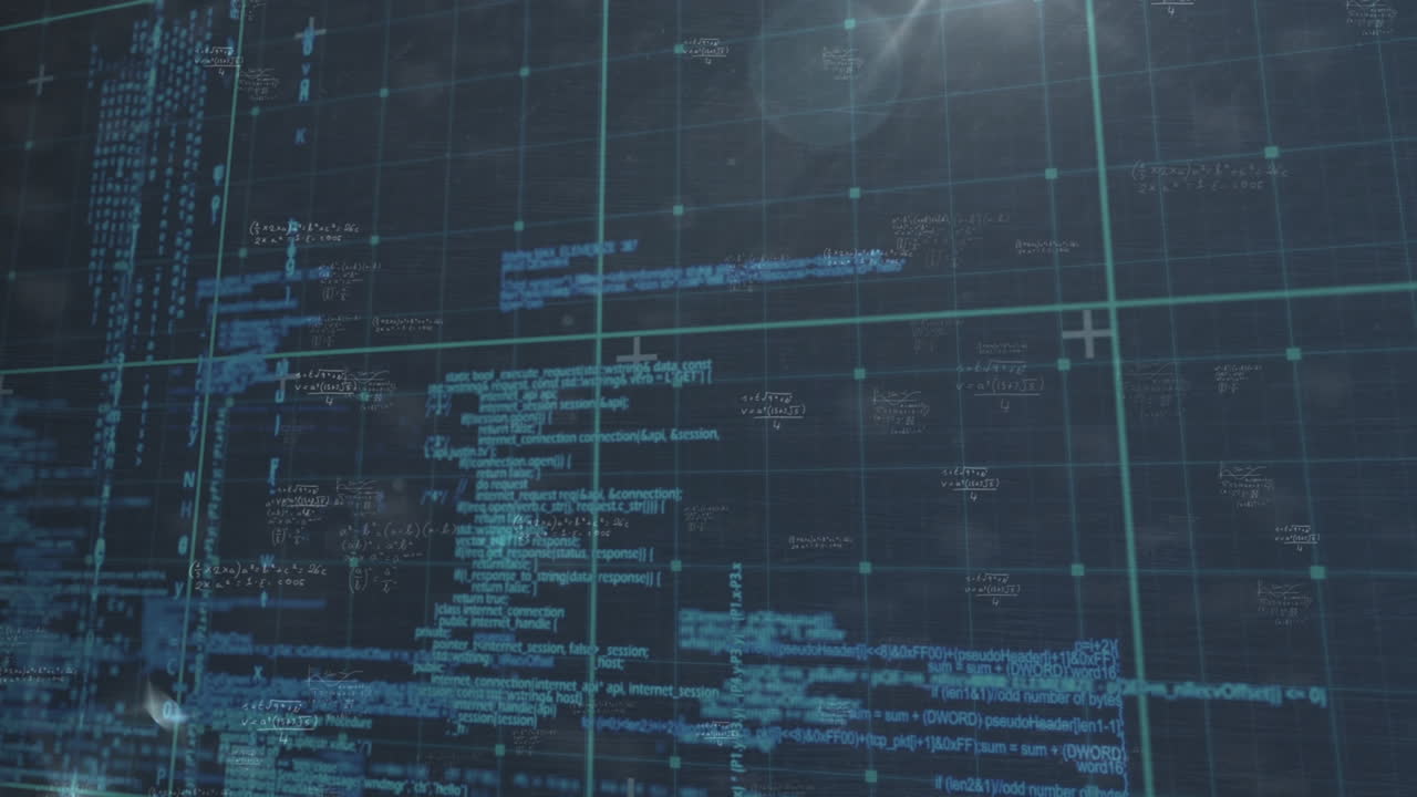 animación del procesamiento de datos en azul sobre cuadrícula y espacio negro