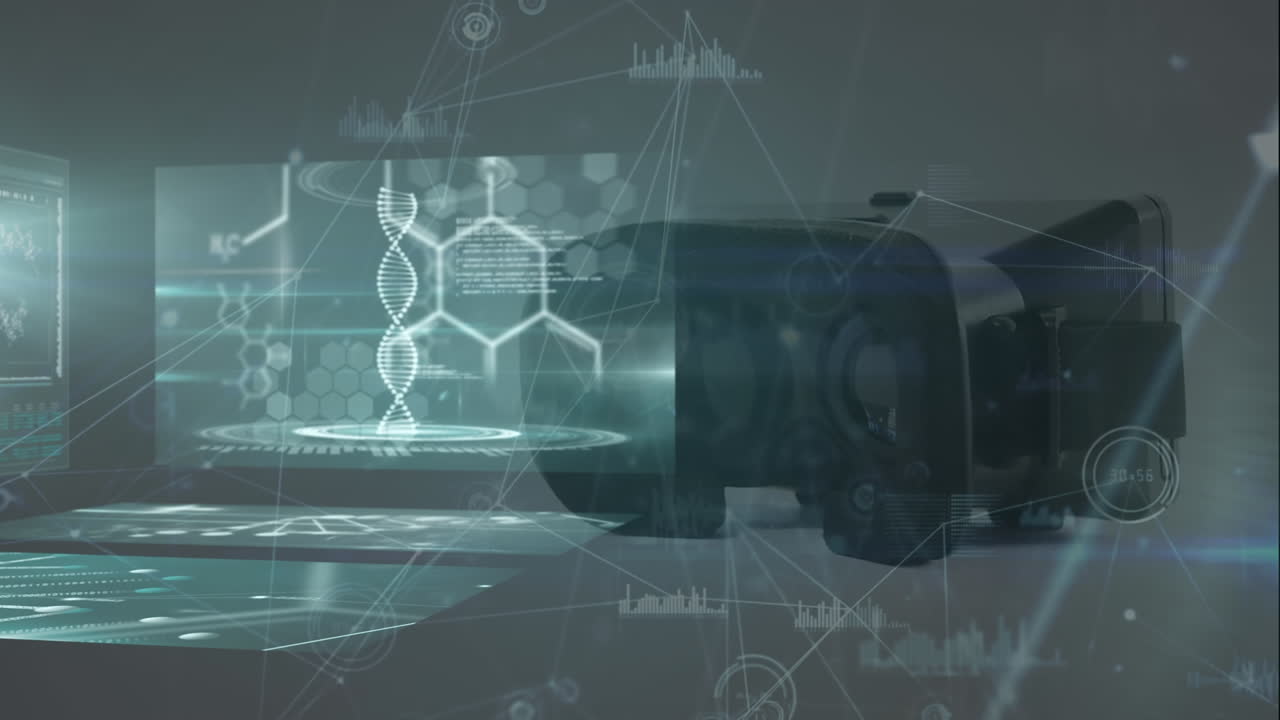 vr 헤드 및 데이터 처리를 통해 연결 네트워크의 애니메이션