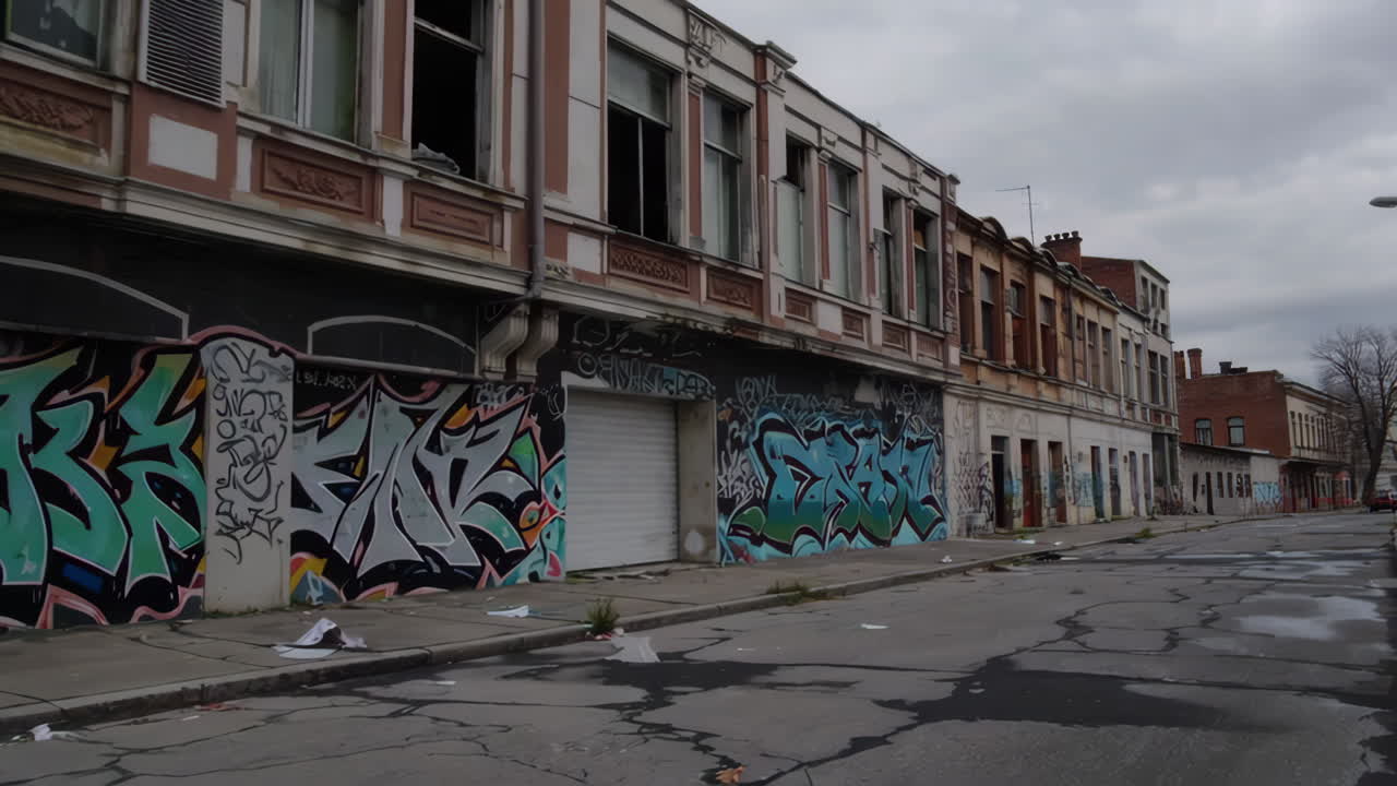 Abandoned European Street with Graffiti