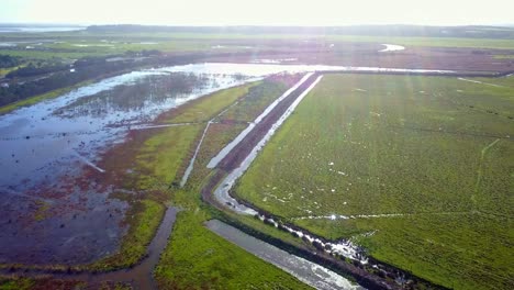 Aerial-view-over-flooded-agricultural-fields-at-Tarwin-Lower,-Victoria,-Australia