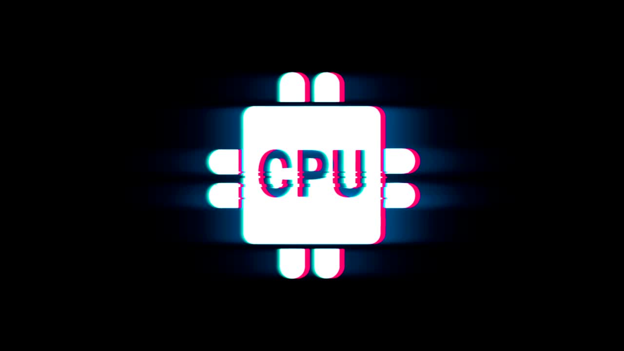 Computer Digital CPU Symbol on Glitch Retro Vintage Animation.
