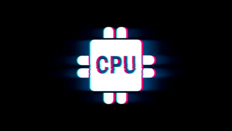 computer digital cpu symbol on glitch retro vintage animation.