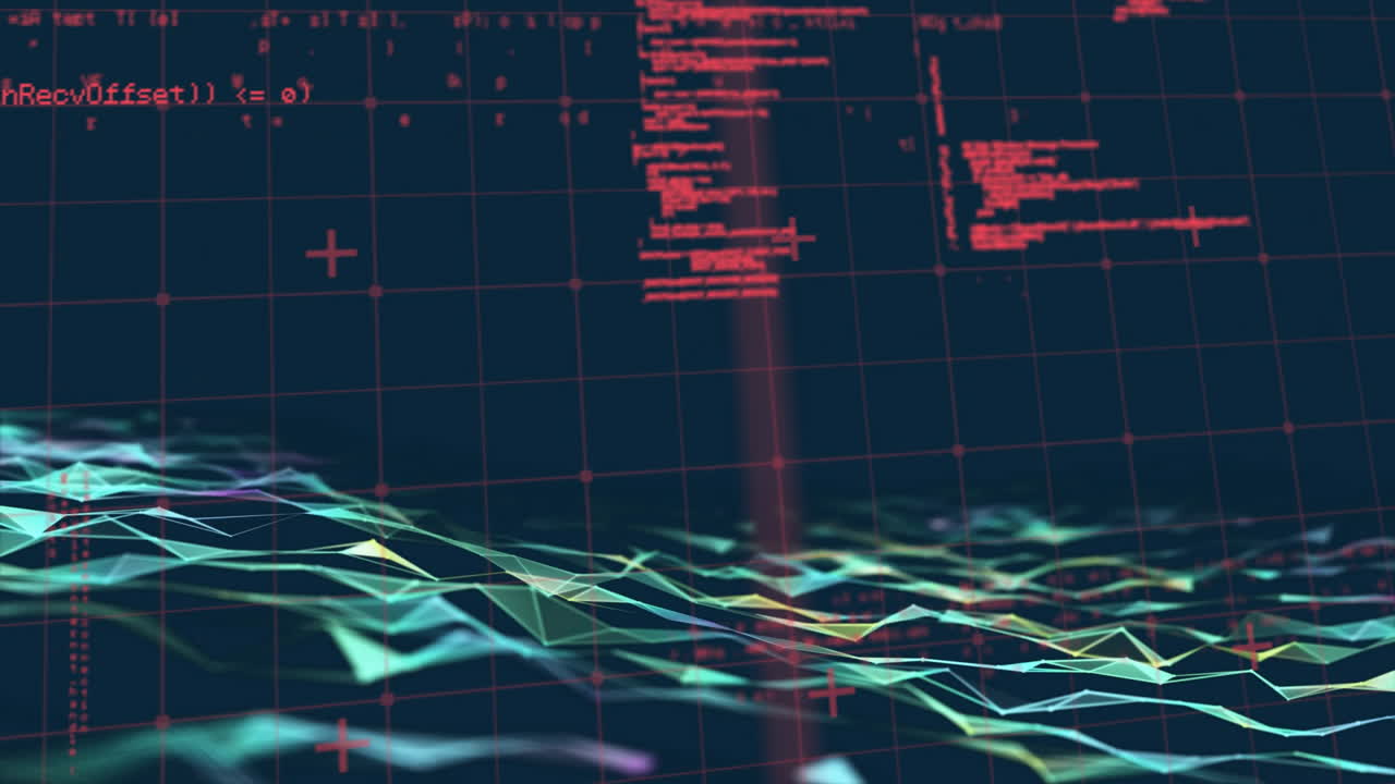 animación del procesamiento de datos sobre formas coloridas sobre fondo negro
